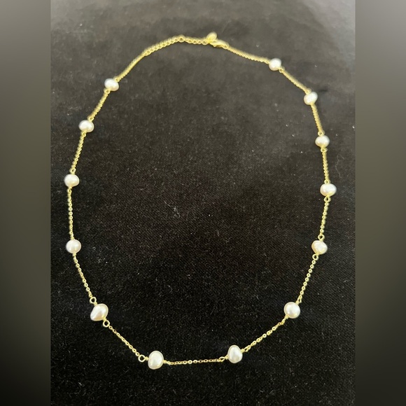 Pearl Choker Necklace, 14K Gold Plated Natural Baroque Pearl 925 Sterling Silver - Picture 4 of 5